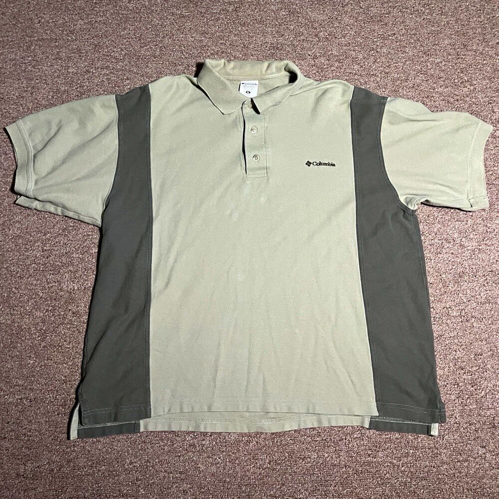 Columbia Men's Colorblock Polo Shirt XL Beige/Gray Short Sleeve Cotton Knit